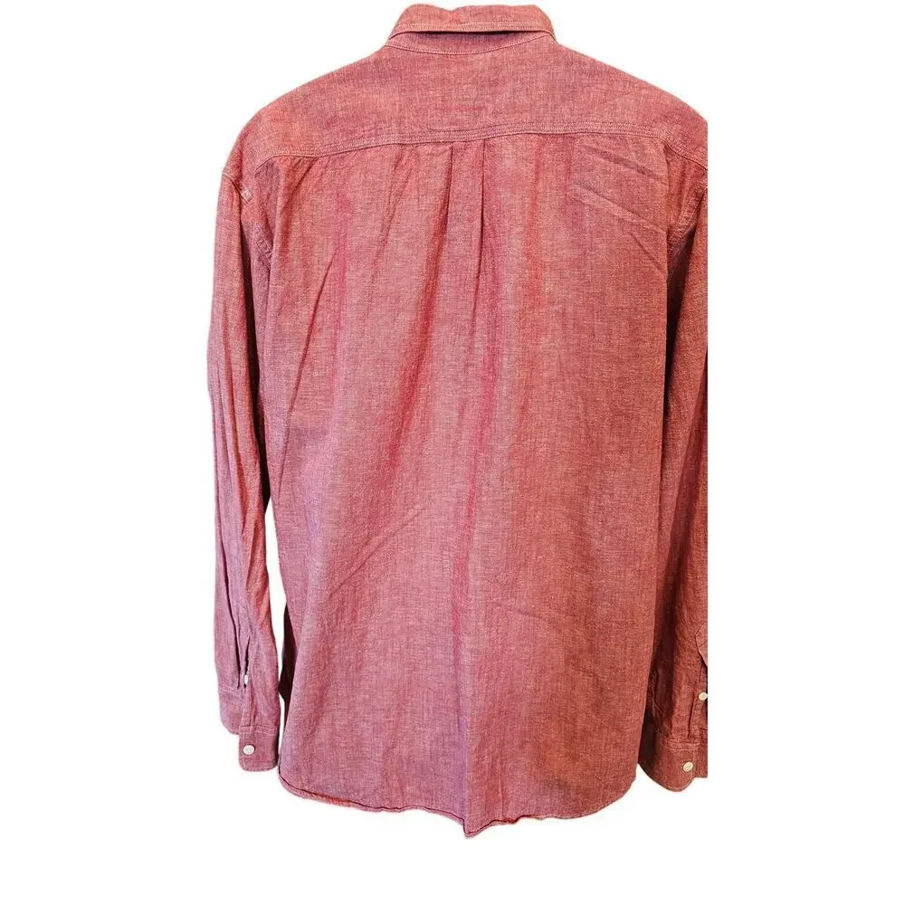 NWOT coral red long sleeve preppy slim fit long sleeve button up linen blend XL
